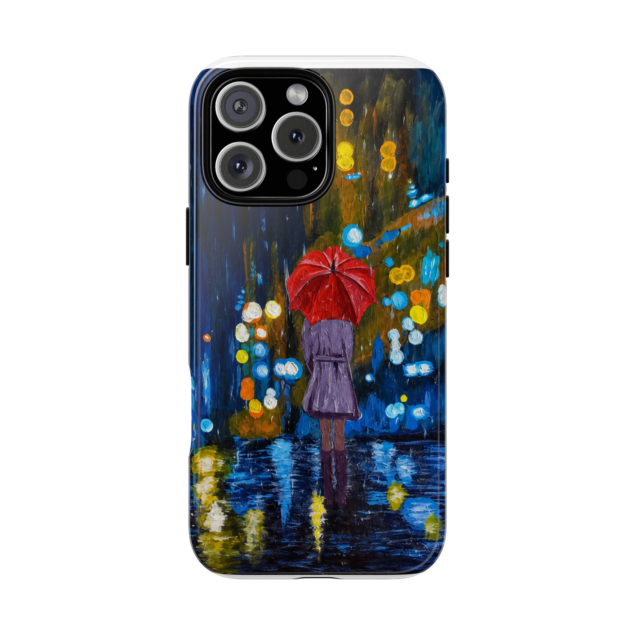 Rainy Night Phone Case — Woman with Red Umbrella Art