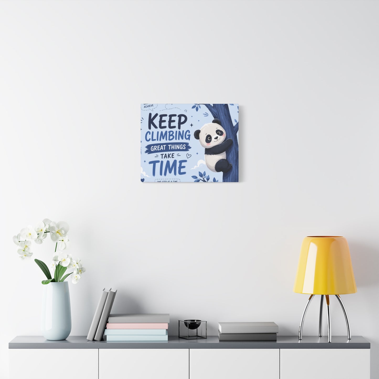 Keep Climbing Panda Canvas Wall Art – Cute Inspirational Nursery Decor for Kids Bedroom & Playroom