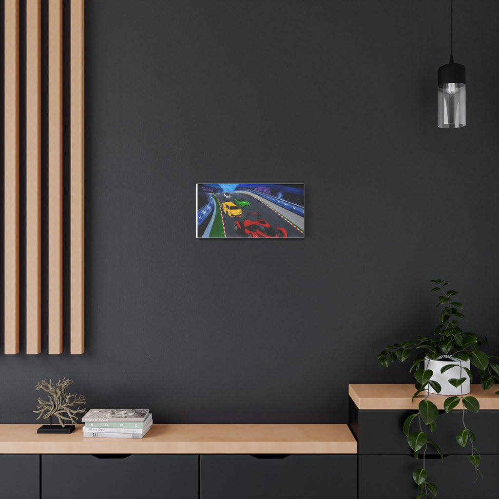 Racing Supercars Matte Canvas Print — Vibrant Track Night Artwork (Stretched 1.25")
