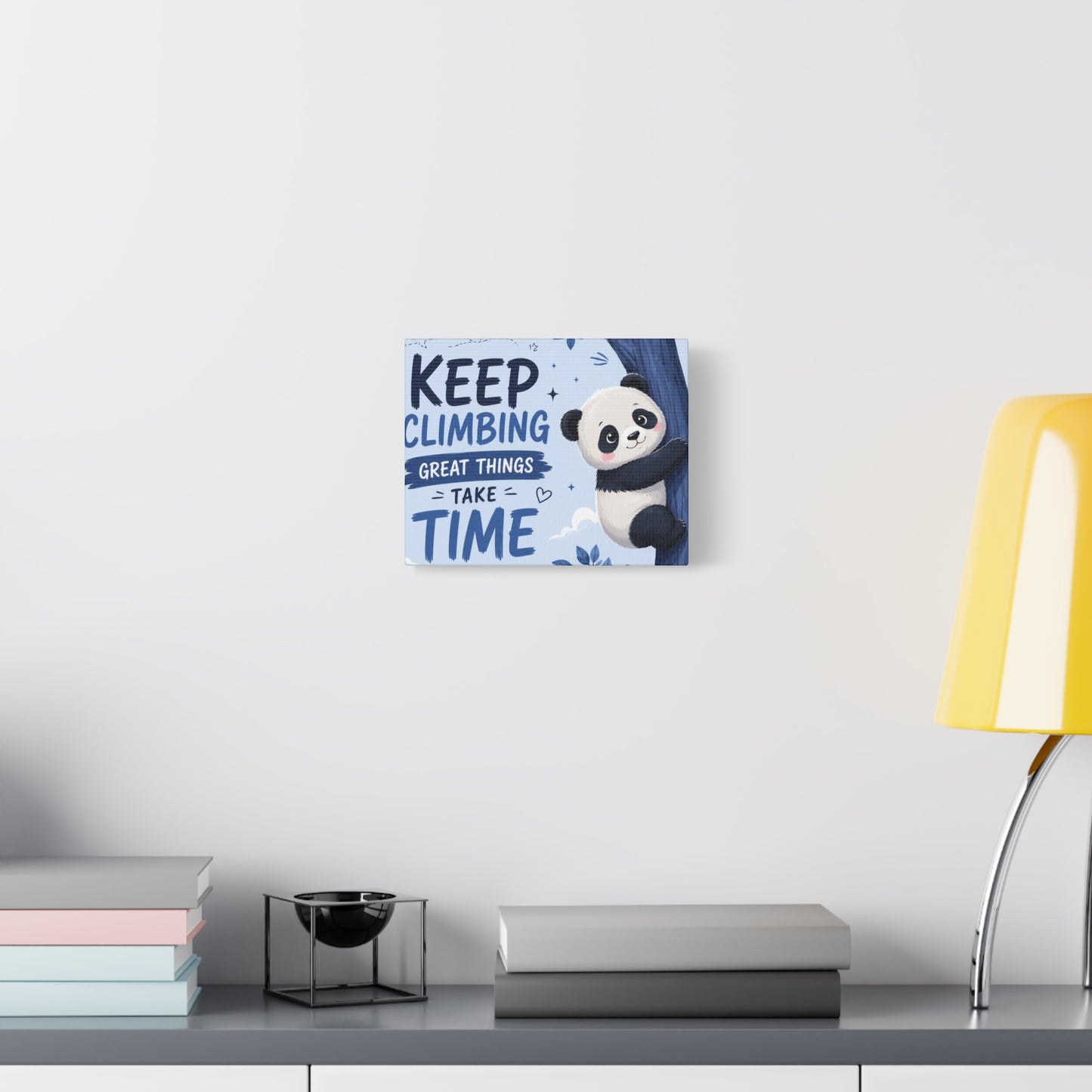 Keep Climbing Panda Canvas Wall Art – Cute Inspirational Nursery Decor for Kids Bedroom & Playroom