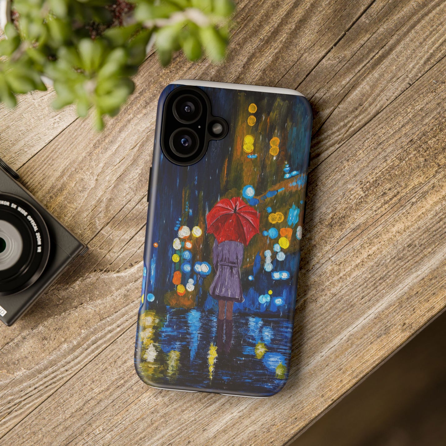 Rainy Night Phone Case — Woman with Red Umbrella Art