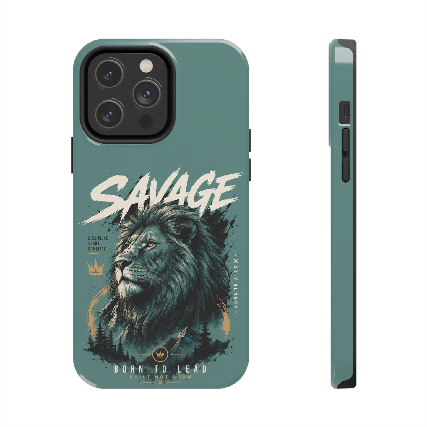 Savage Lion Tough Phone Case – 'Born to Lead' Rugged Protective Cover