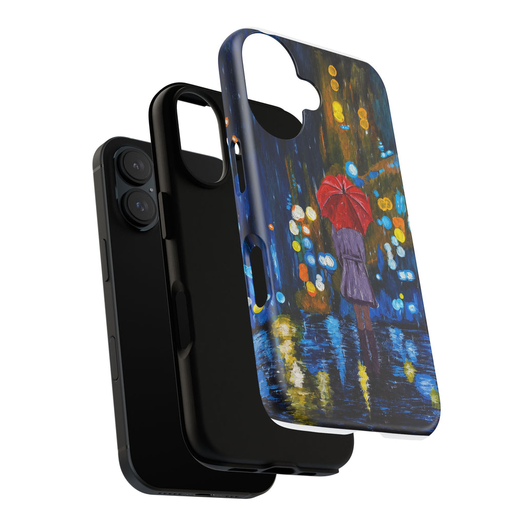 Rainy Night Phone Case — Woman with Red Umbrella Art
