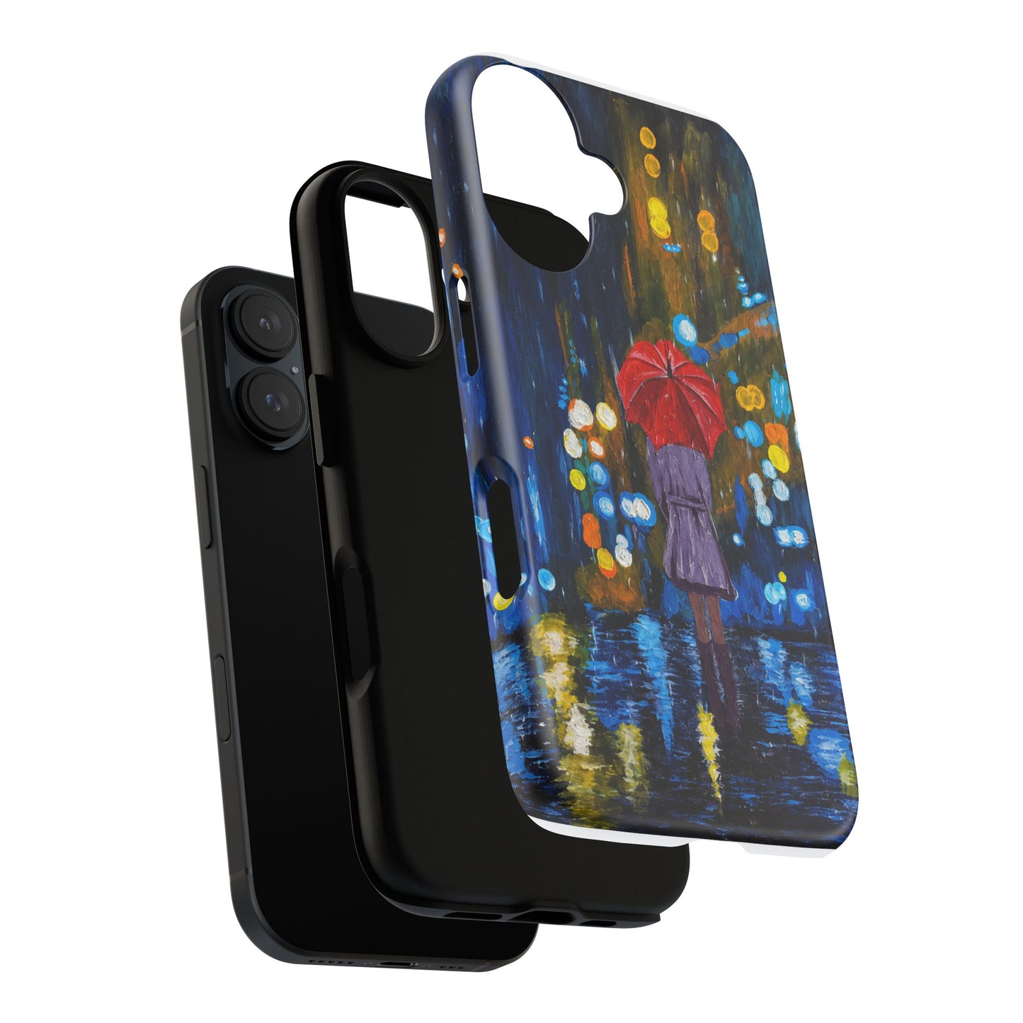 Rainy Night Phone Case — Woman with Red Umbrella Art