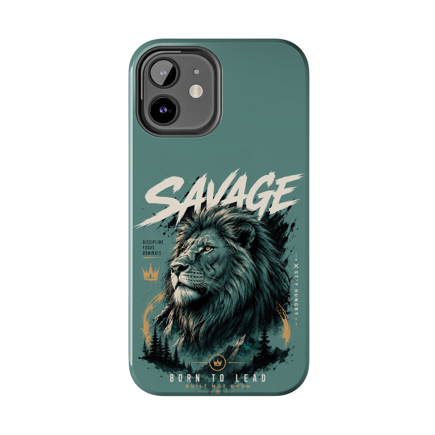 Savage Lion Tough Phone Case – 'Born to Lead' Rugged Protective Cover