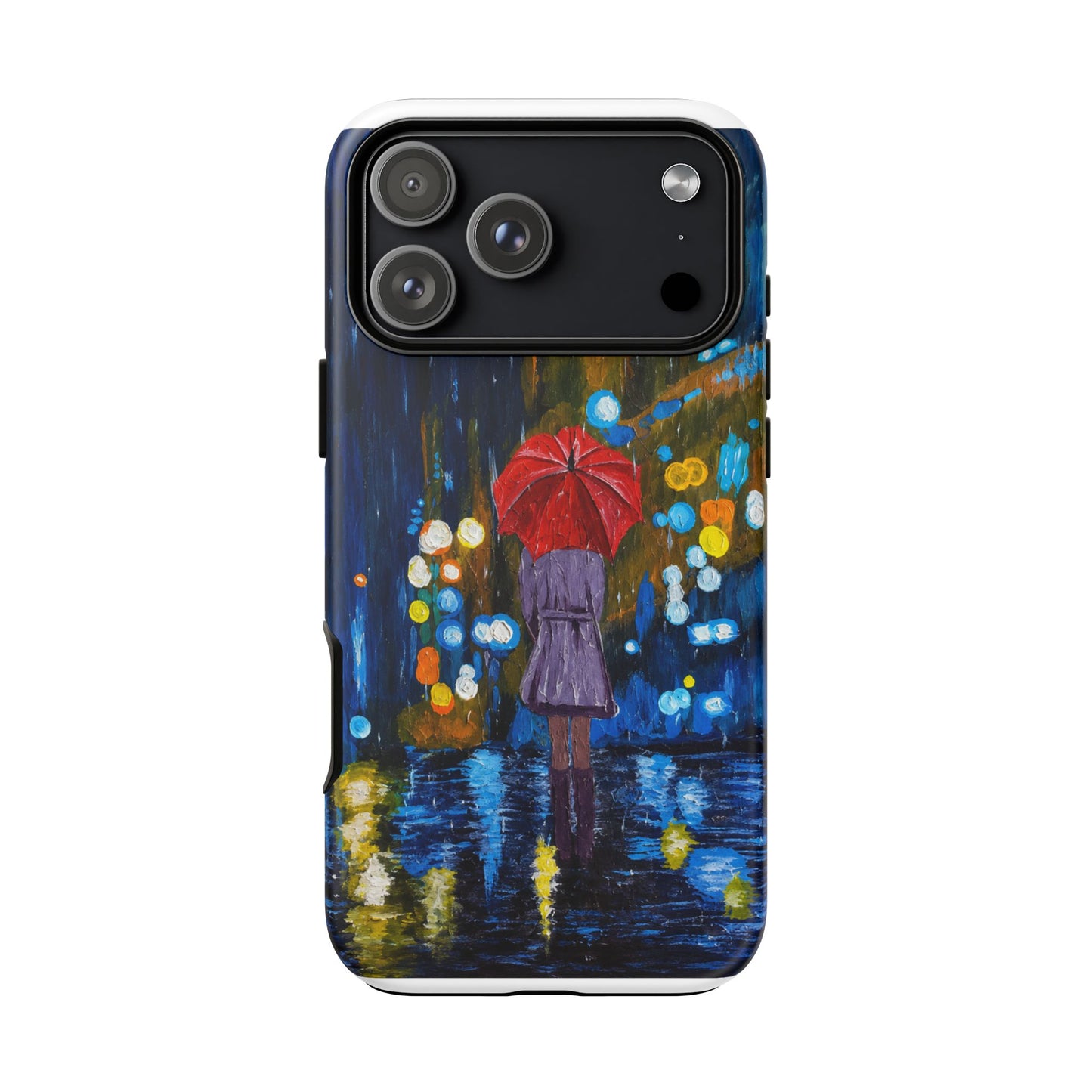 Rainy Night Phone Case — Woman with Red Umbrella Art