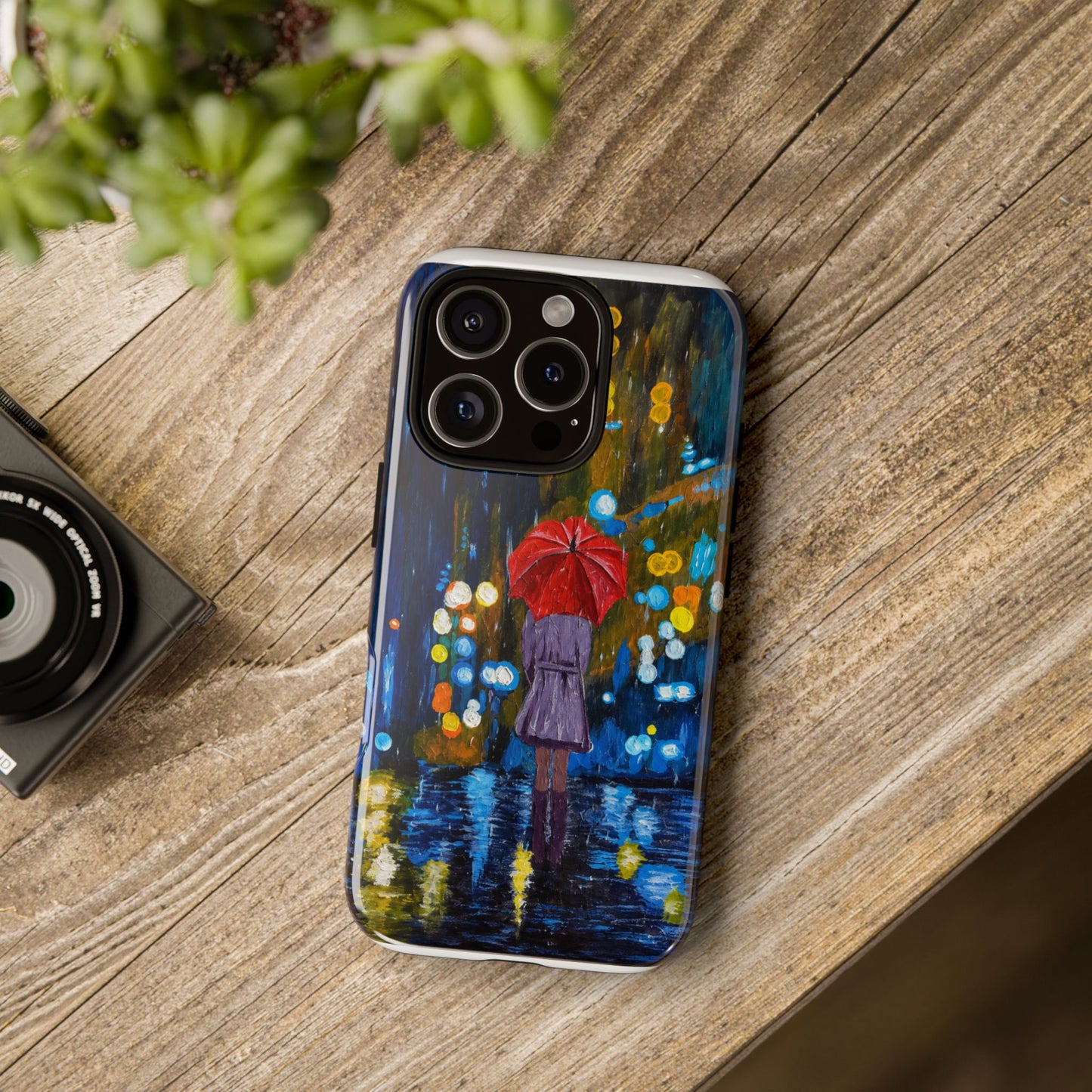 Rainy Night Phone Case — Woman with Red Umbrella Art
