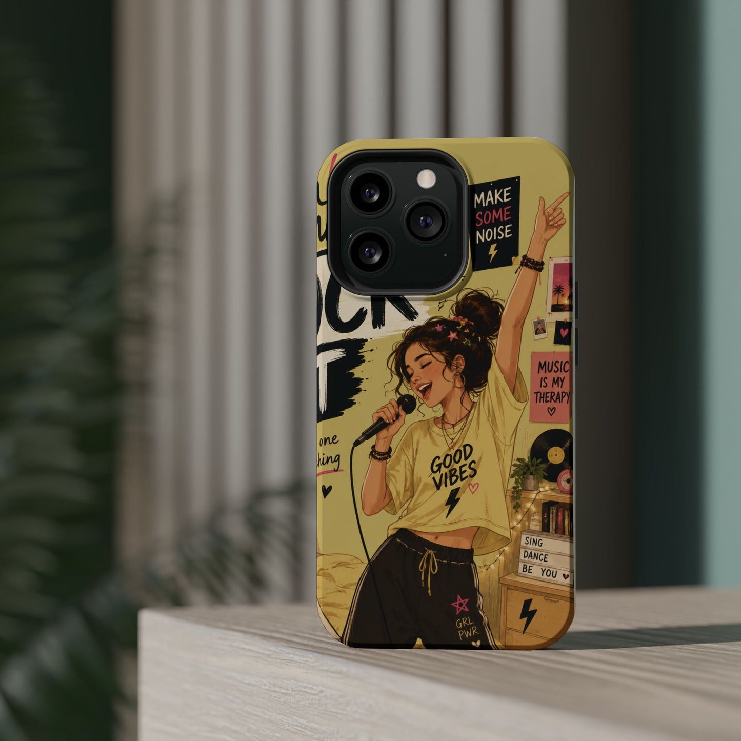 Singer Illustration Phone Case — 'Good Vibes' Magnetic Impact-Resistant Case