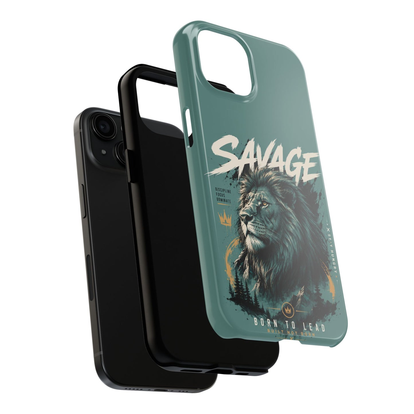 Savage Lion Tough Phone Case – 'Born to Lead' Rugged Protective Cover