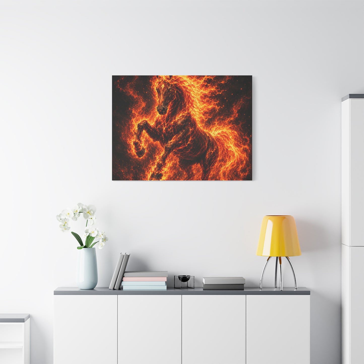 Fiery Horse Canvas Wall Art – Flaming Stallion Matte Stretched Print