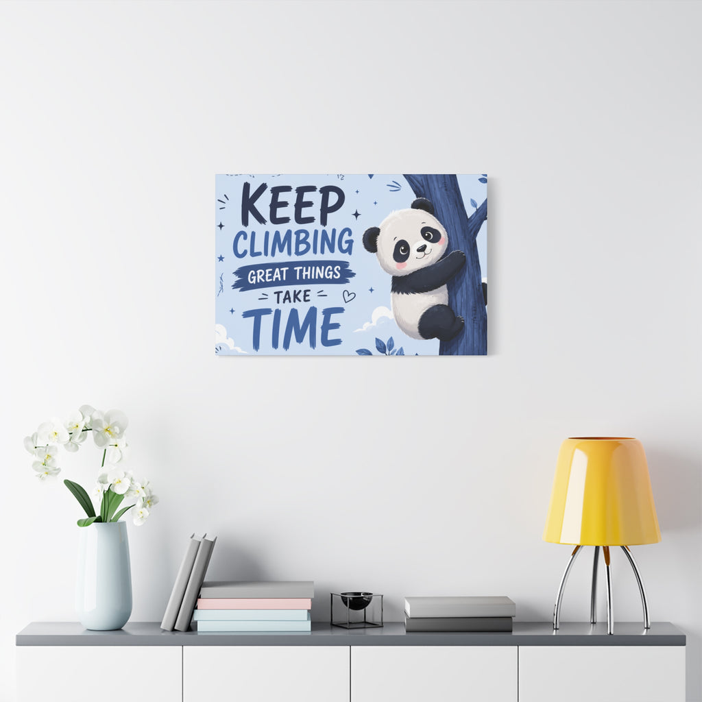 Keep Climbing Panda Canvas Wall Art – Cute Inspirational Nursery Decor for Kids Bedroom & Playroom