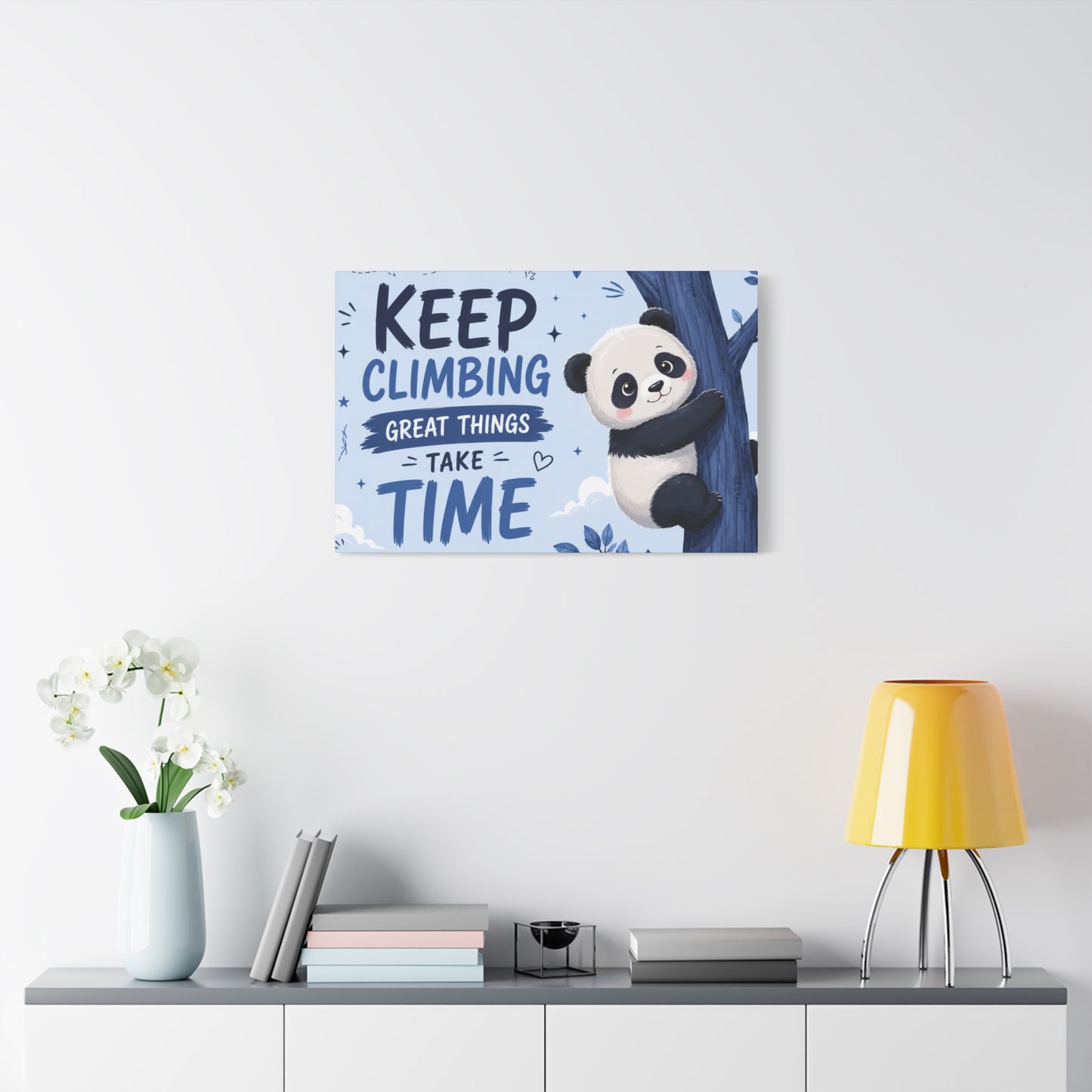 Keep Climbing Panda Canvas Wall Art – Cute Inspirational Nursery Decor for Kids Bedroom & Playroom