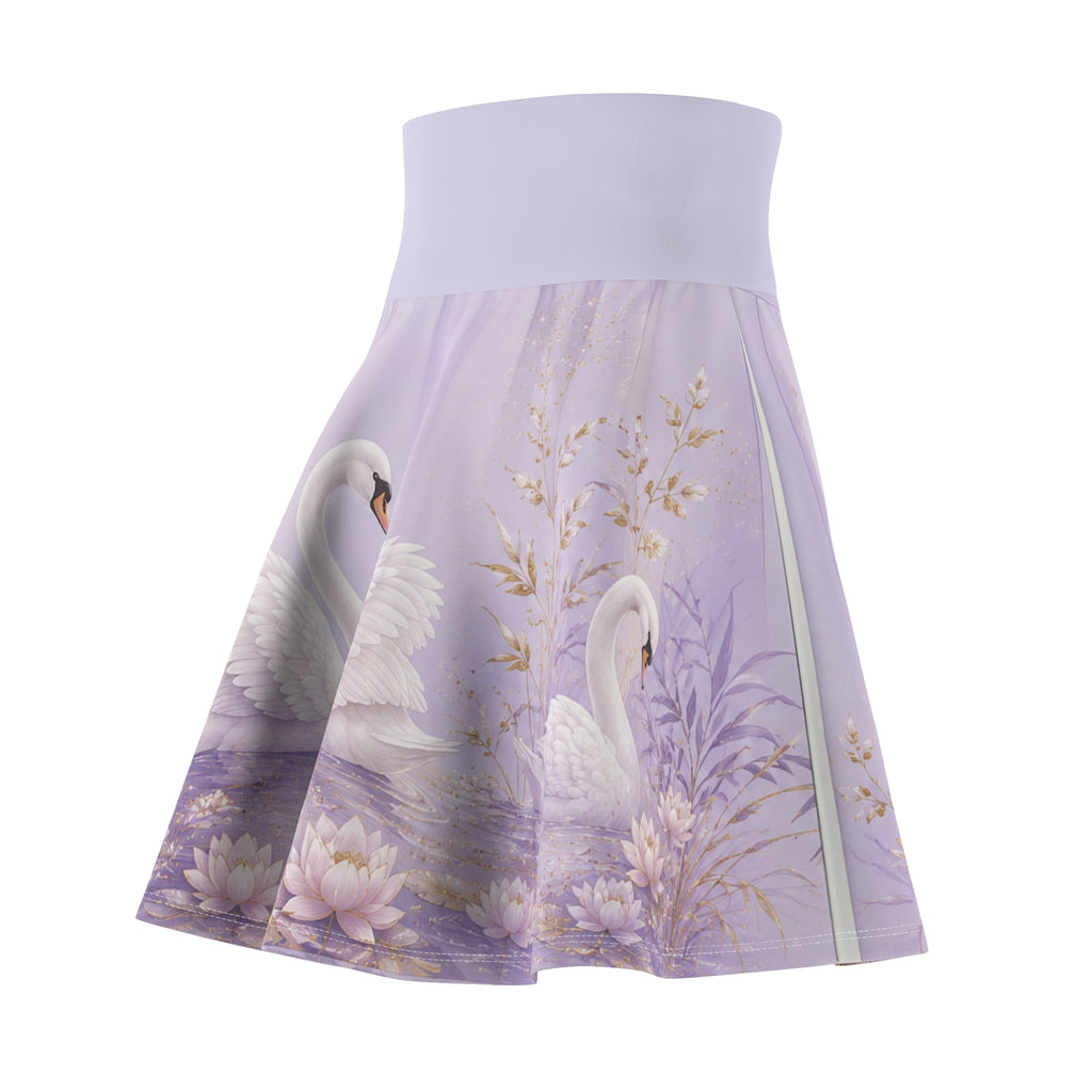 Lavender Swan Skater Skirt — Romantic Floral Swan Lake AOP