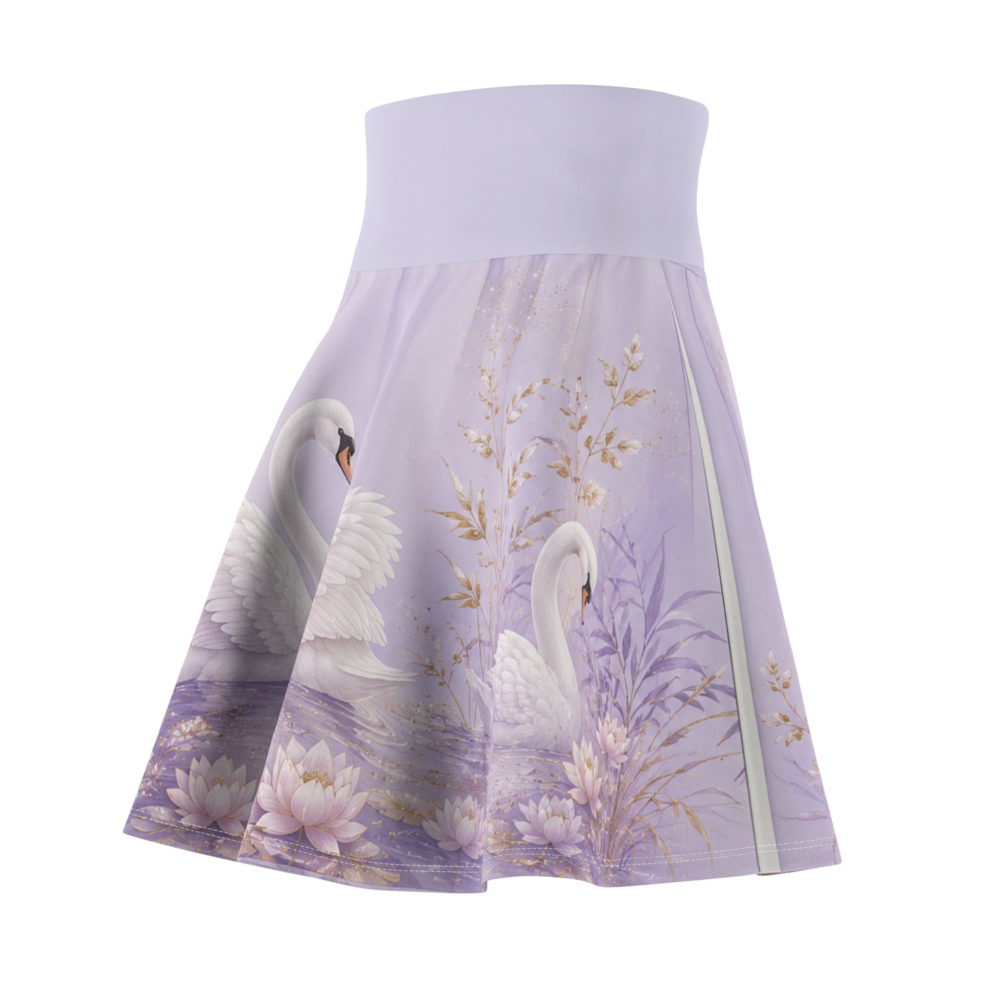 Lavender Swan Skater Skirt — Romantic Floral Swan Lake AOP