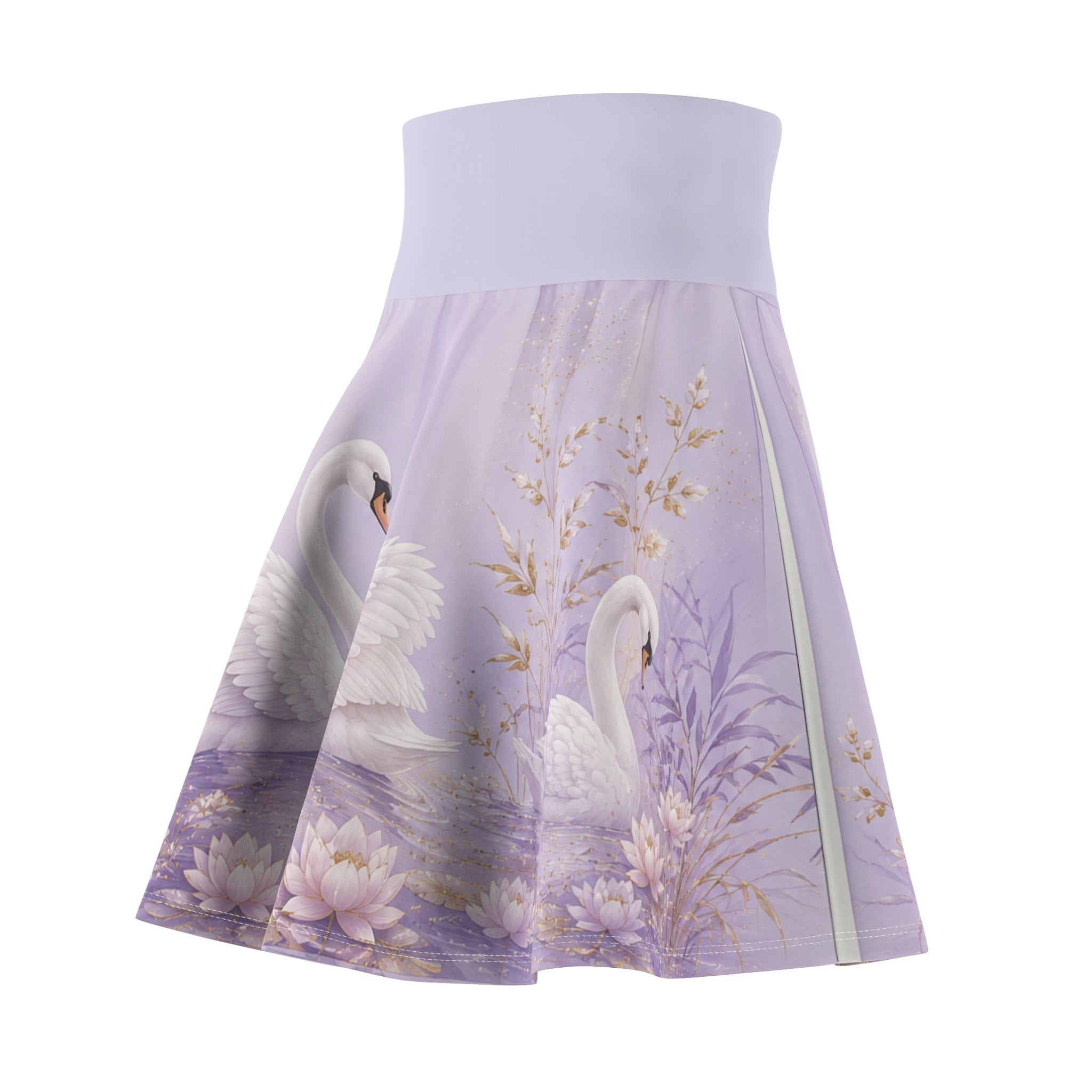 Lavender Swan Skater Skirt — Romantic Floral Swan Lake AOP