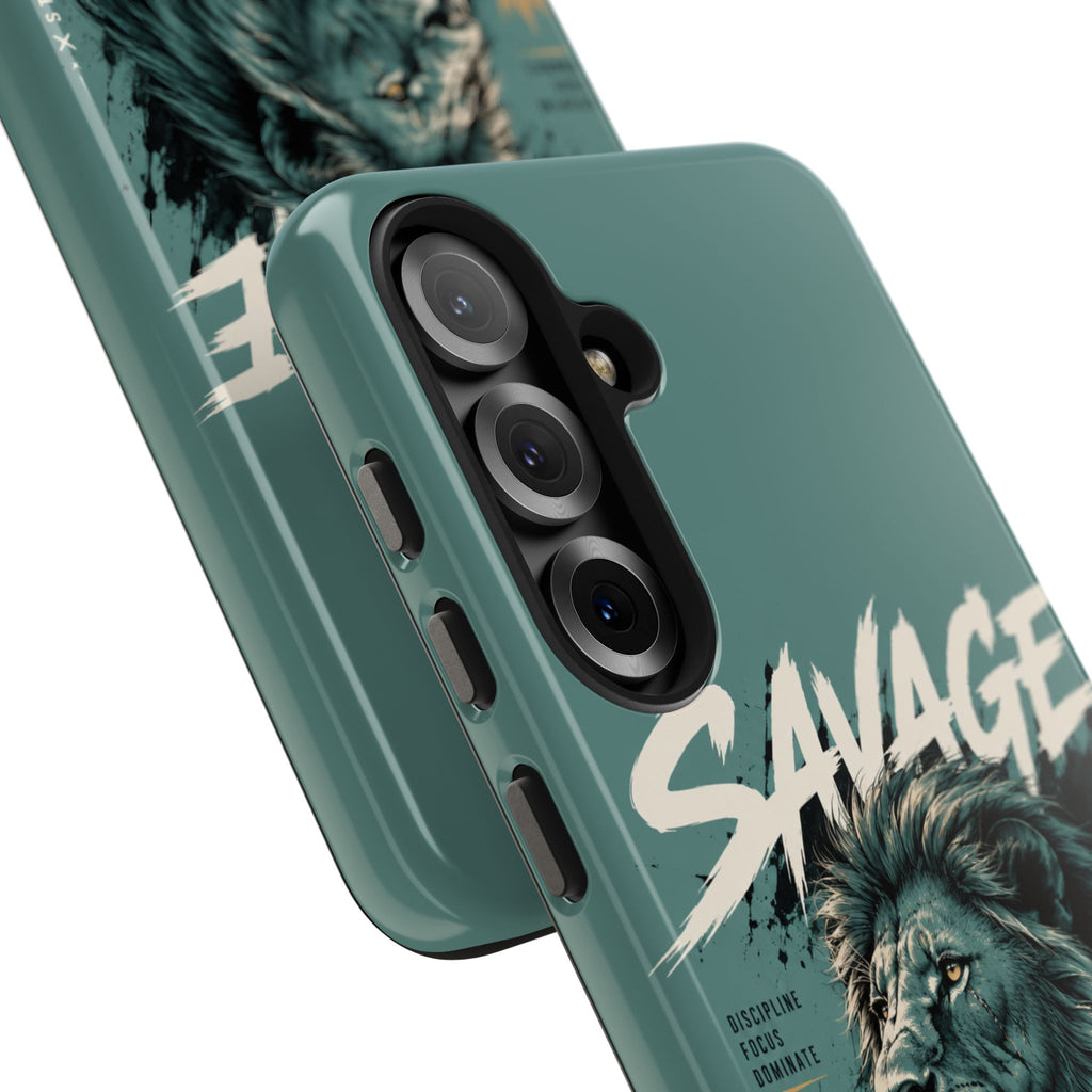Savage Lion Tough Phone Case – 'Born to Lead' Rugged Protective Cover