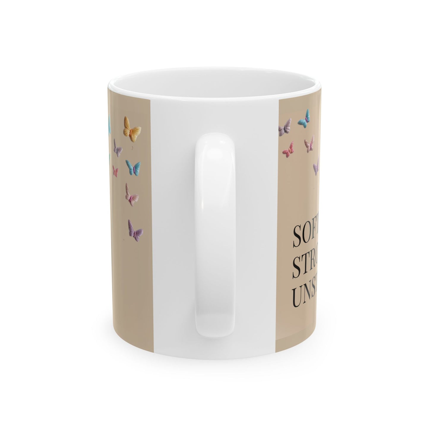 Floral Face Portrait Mug | Ceramic Coffee Mug with Pink Hibiscus and Butterflies
