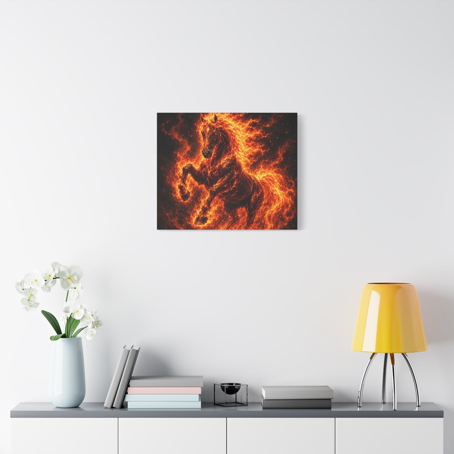 Fiery Horse Canvas Wall Art – Flaming Stallion Matte Stretched Print