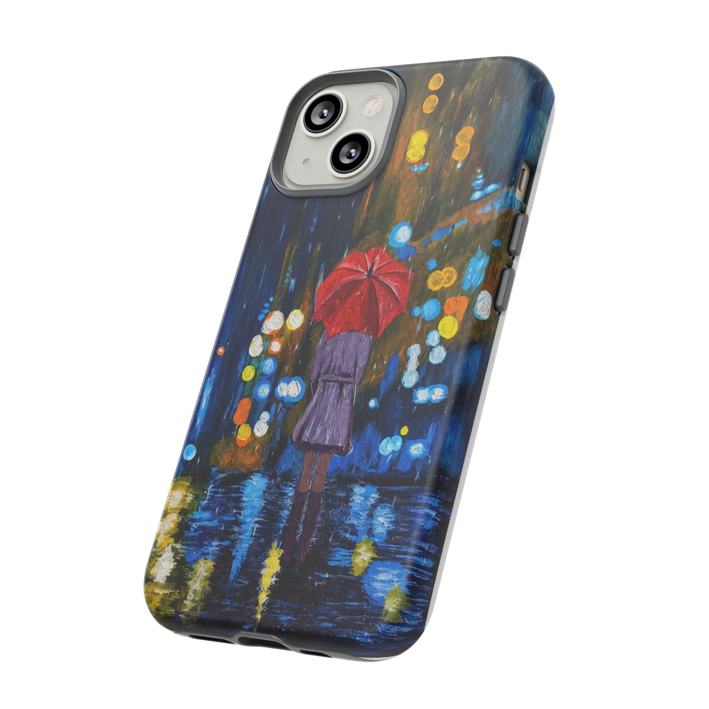 Rainy Night Phone Case — Woman with Red Umbrella Art