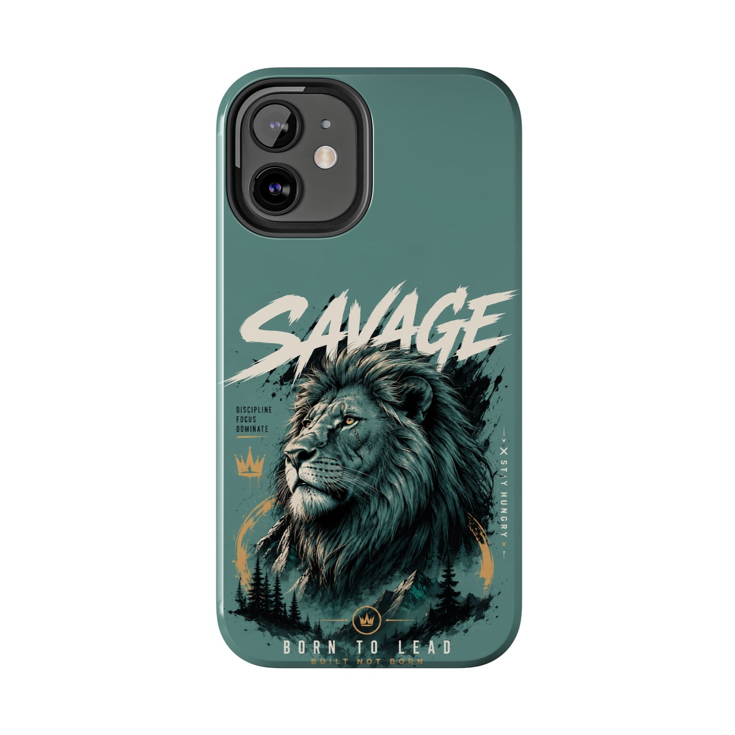 Savage Lion Tough Phone Case – 'Born to Lead' Rugged Protective Cover