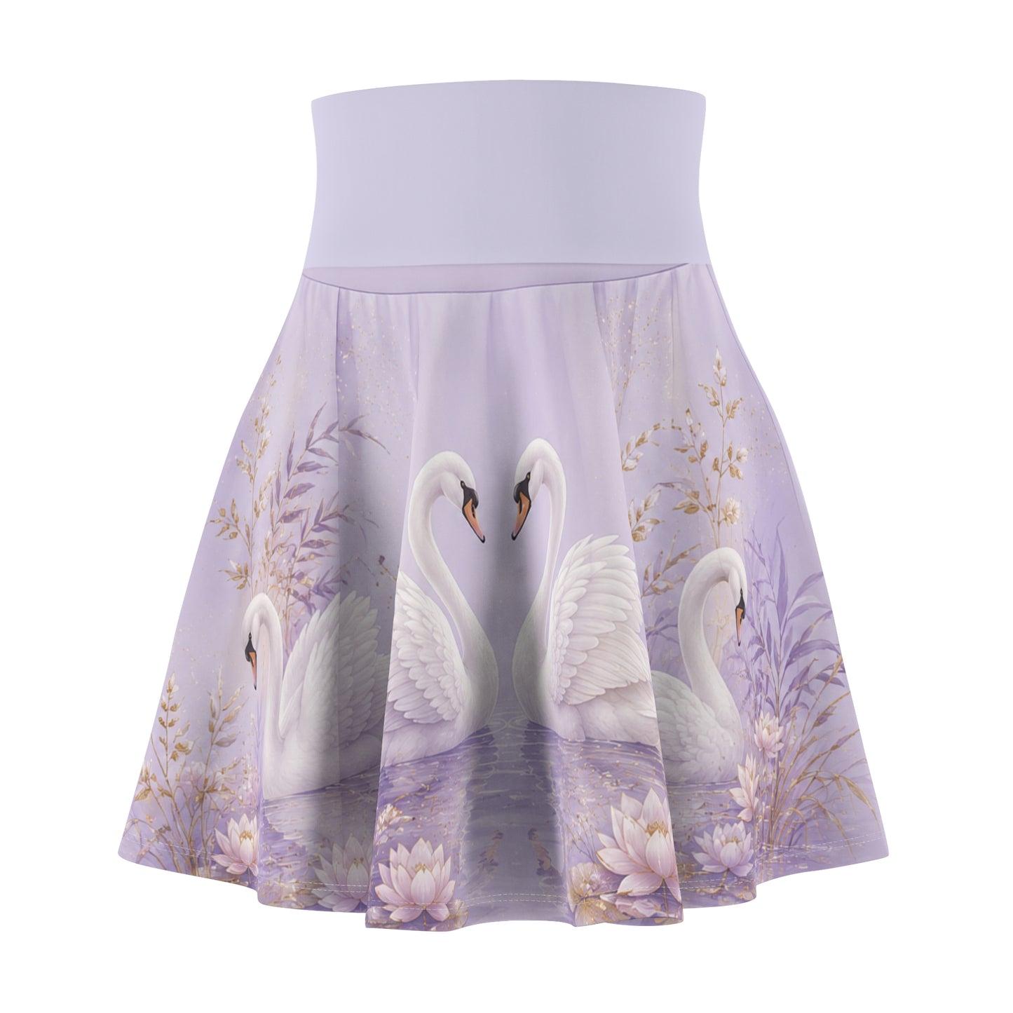 Lavender Swan Skater Skirt — Romantic Floral Swan Lake AOP
