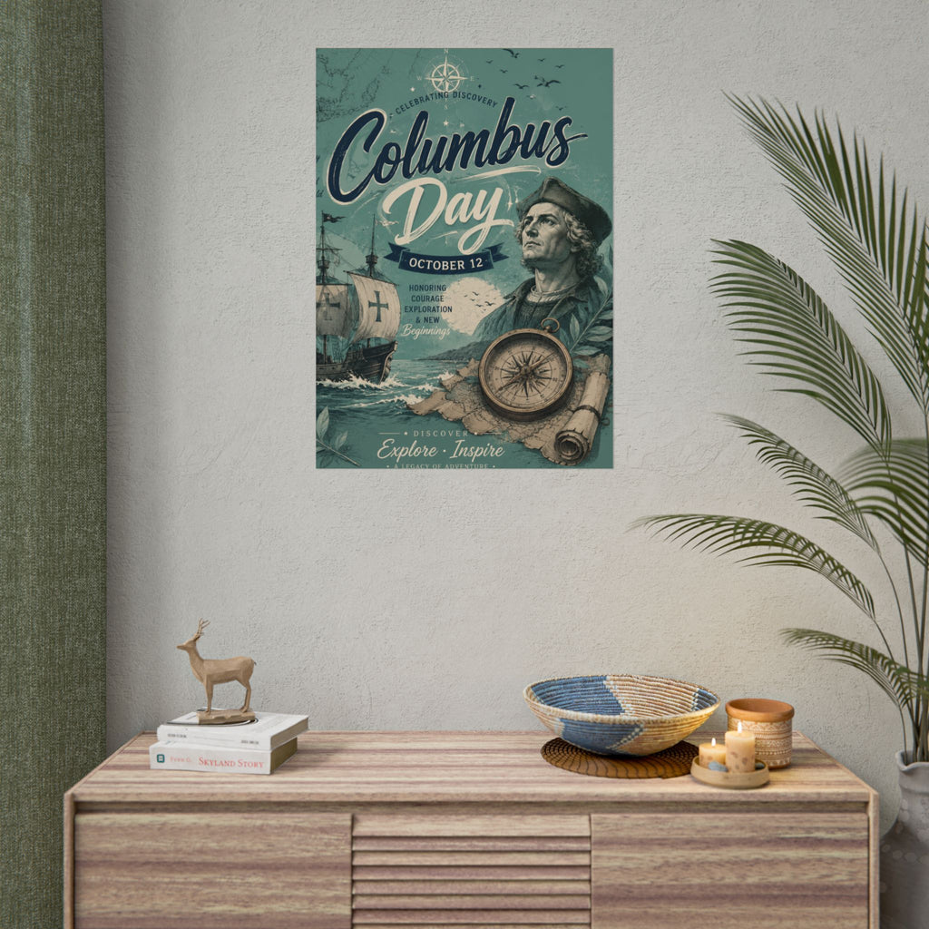 Columbus Day Poster — Rolled Vintage Exploration Print (October 12)