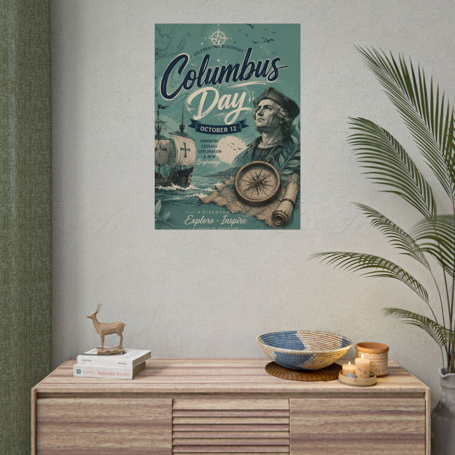 Columbus Day Poster — Rolled Vintage Exploration Print (October 12)