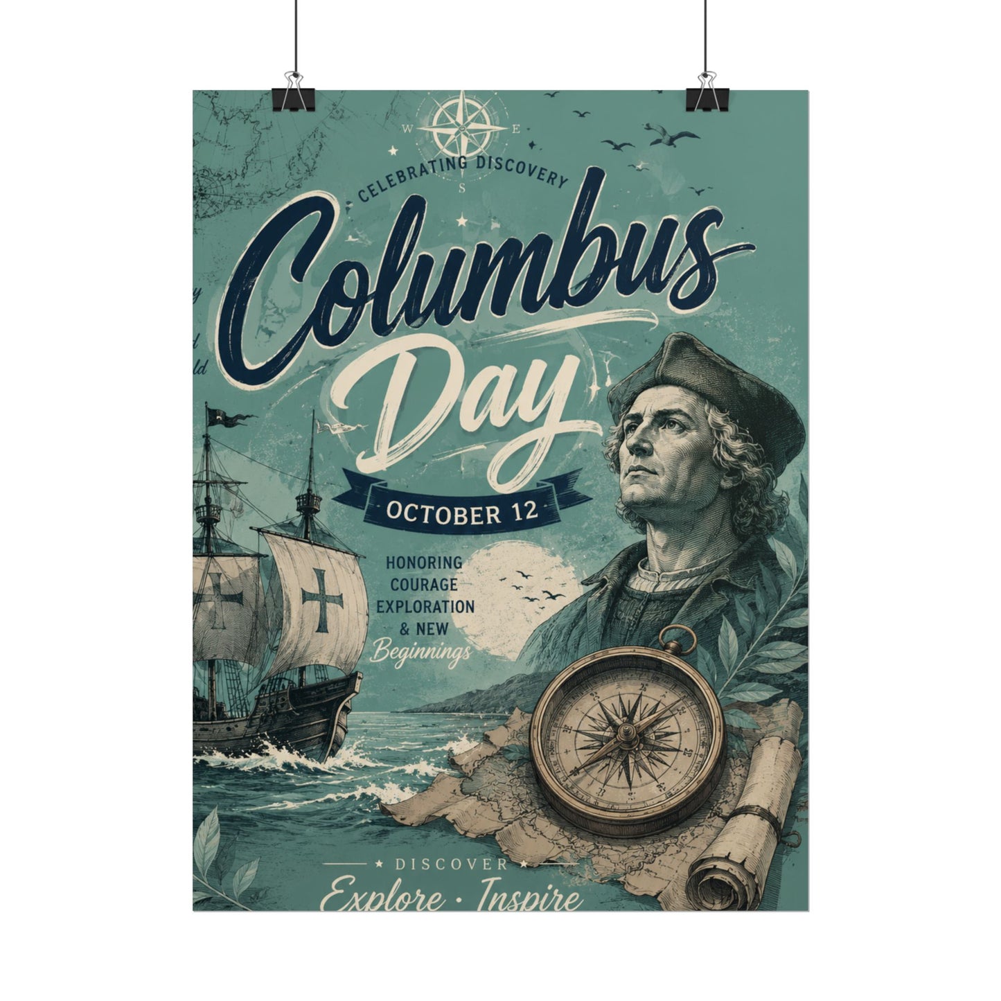Columbus Day Poster — Rolled Vintage Exploration Print (October 12)