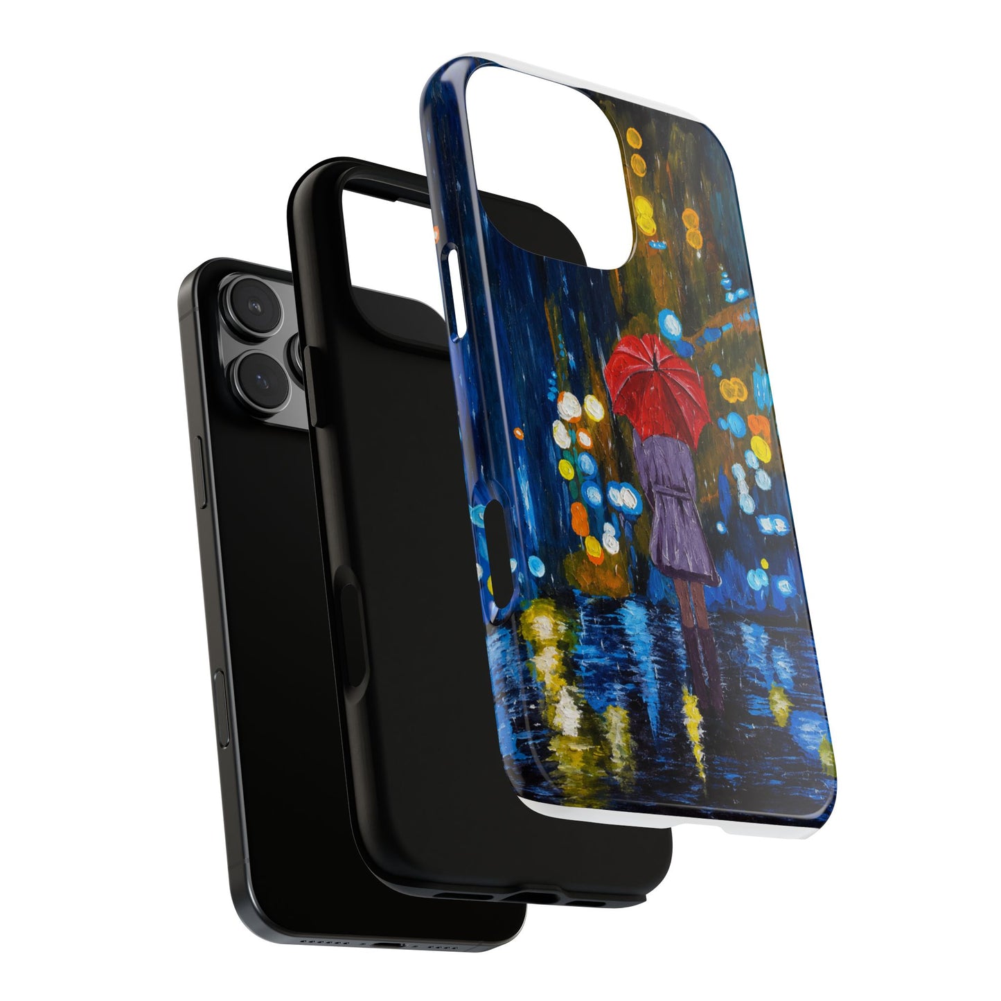 Rainy Night Phone Case — Woman with Red Umbrella Art