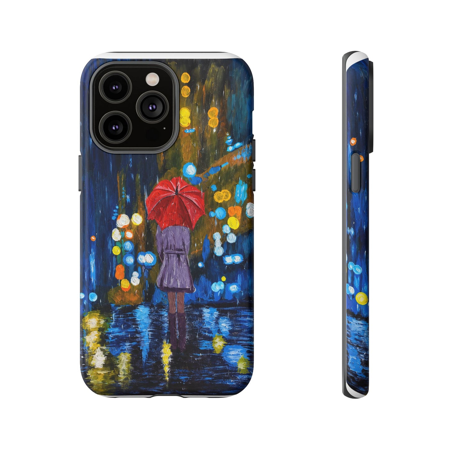 Rainy Night Phone Case — Woman with Red Umbrella Art