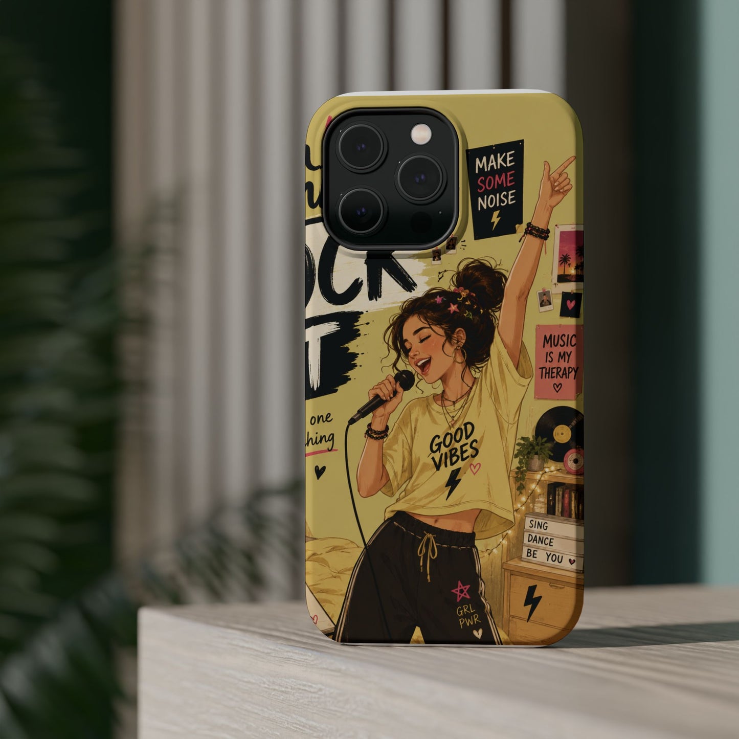Singer Illustration Phone Case — 'Good Vibes' Magnetic Impact-Resistant Case