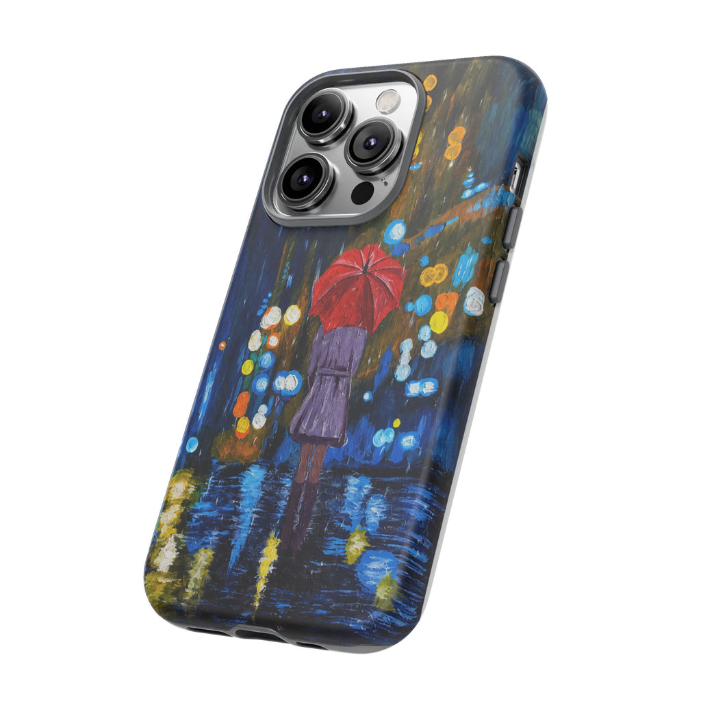 Rainy Night Phone Case — Woman with Red Umbrella Art