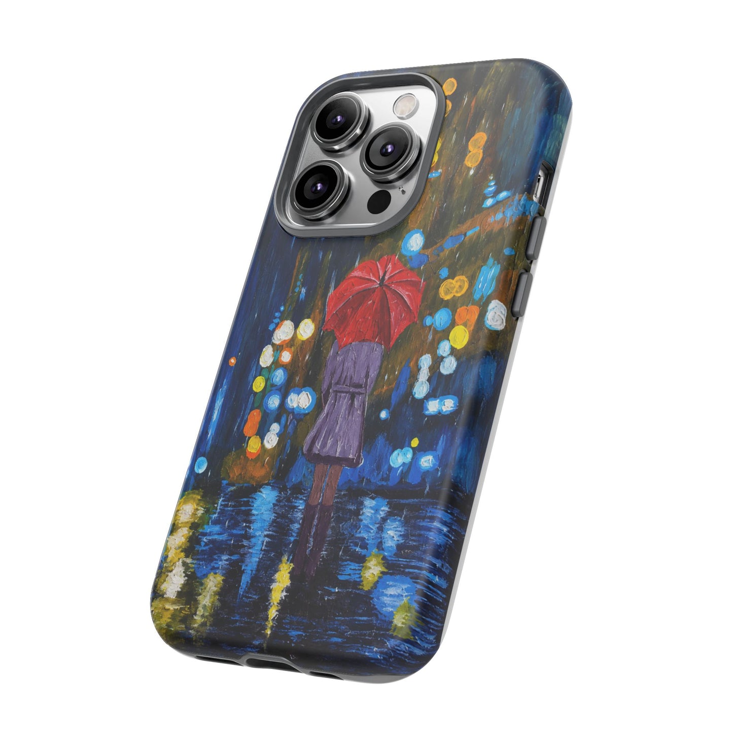 Rainy Night Phone Case — Woman with Red Umbrella Art