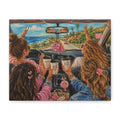 Girls' Beach Road Trip Canvas Wall Art – Colorful Acrylic Painting of Best Friends, Coffee Drive & Coastal Adventure