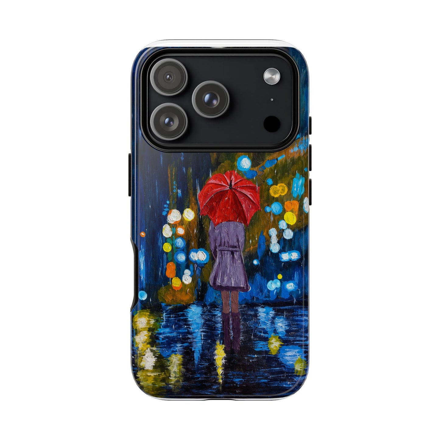Rainy Night Phone Case — Woman with Red Umbrella Art