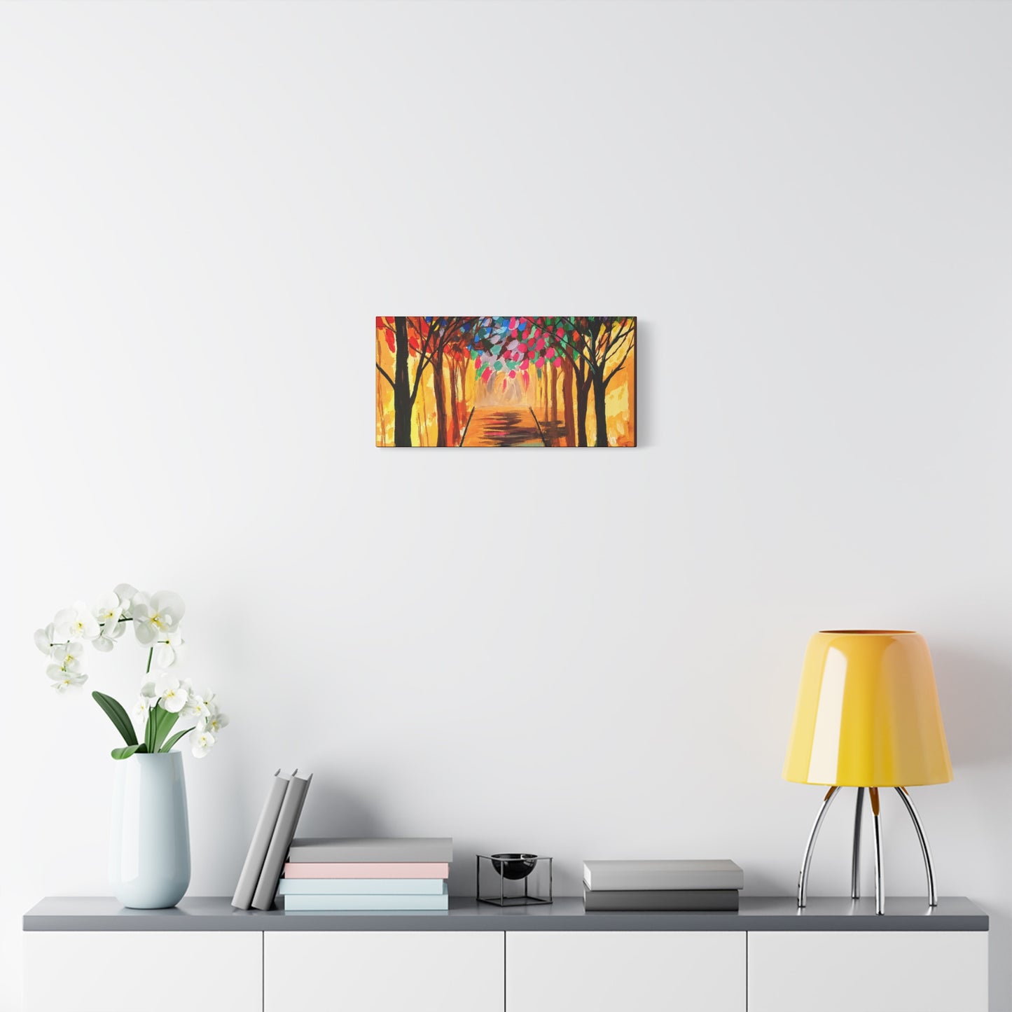 Colorful Tree Path Matte Canvas Print — Vibrant Autumn Forest Wall Art