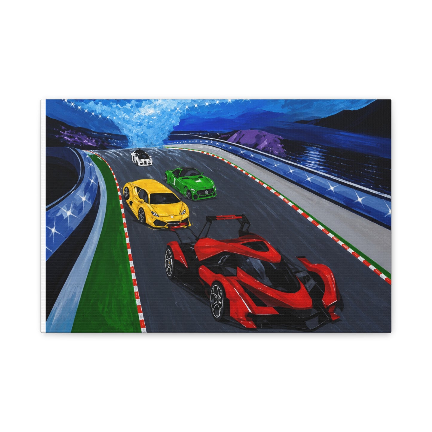 Racing Supercars Matte Canvas Print — Vibrant Track Night Artwork (Stretched 1.25")