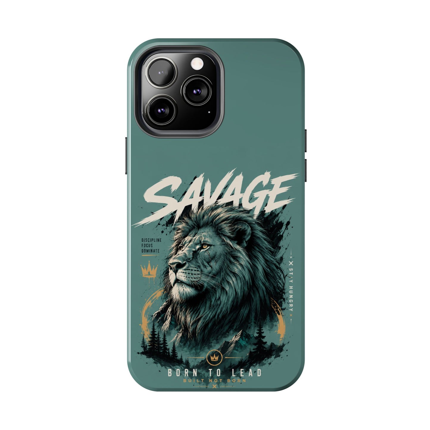 Savage Lion Tough Phone Case – 'Born to Lead' Rugged Protective Cover