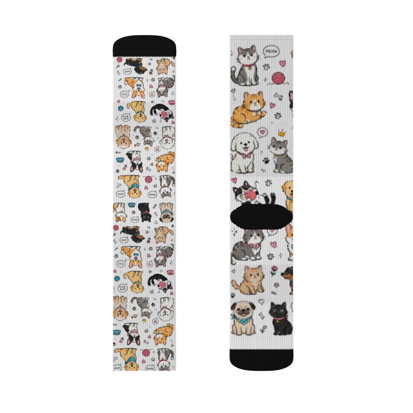 Cute Cat & Dog Doodle Crew Socks – Fun Pet Lover Gift Socks for Women & Men