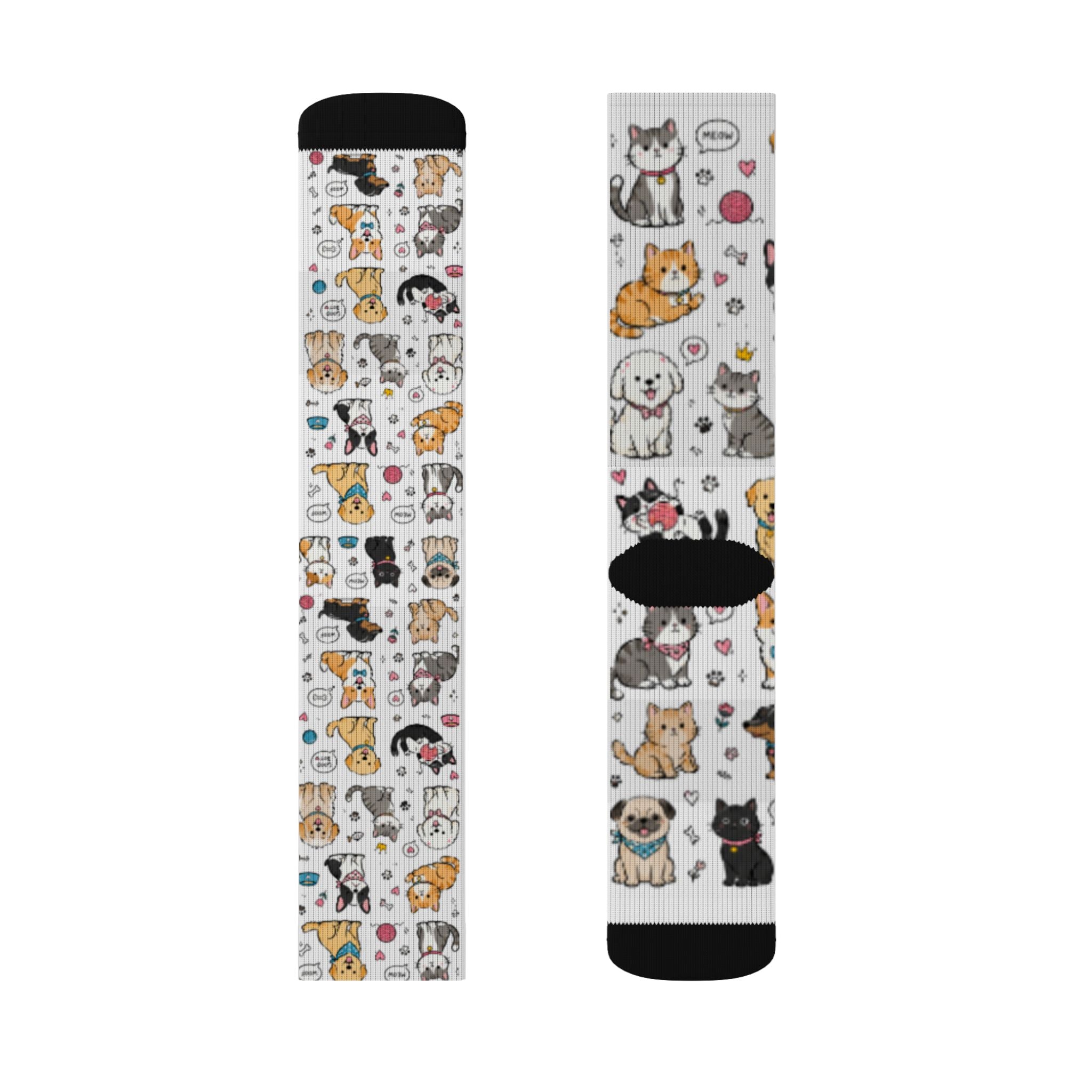 Cute Cat & Dog Doodle Crew Socks – Fun Pet Lover Gift Socks for Women & Men