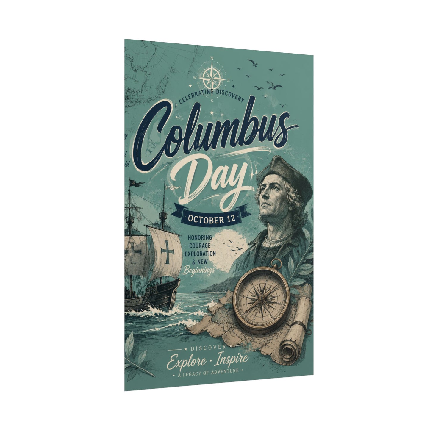 Columbus Day Poster — Rolled Vintage Exploration Print (October 12)