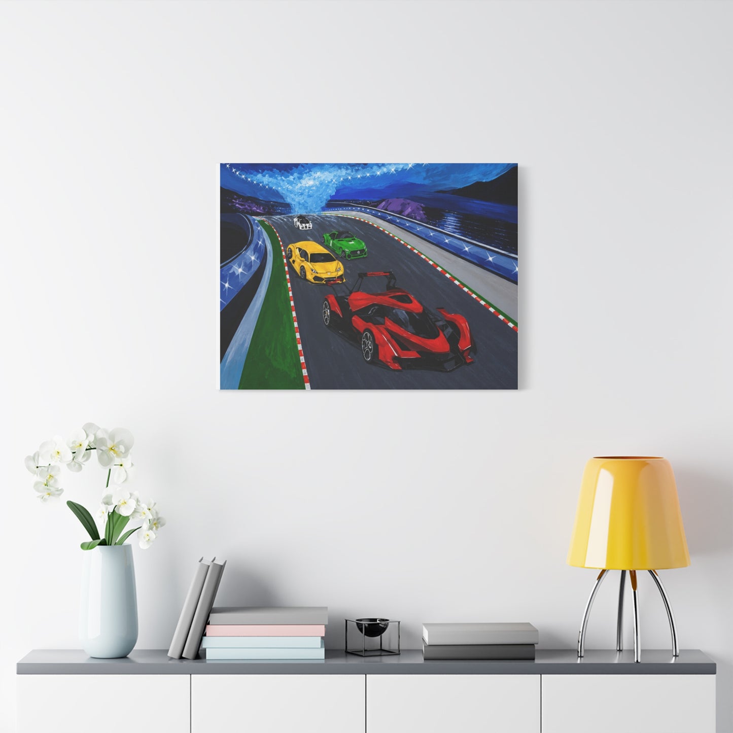 Racing Supercars Matte Canvas Print — Vibrant Track Night Artwork (Stretched 1.25")