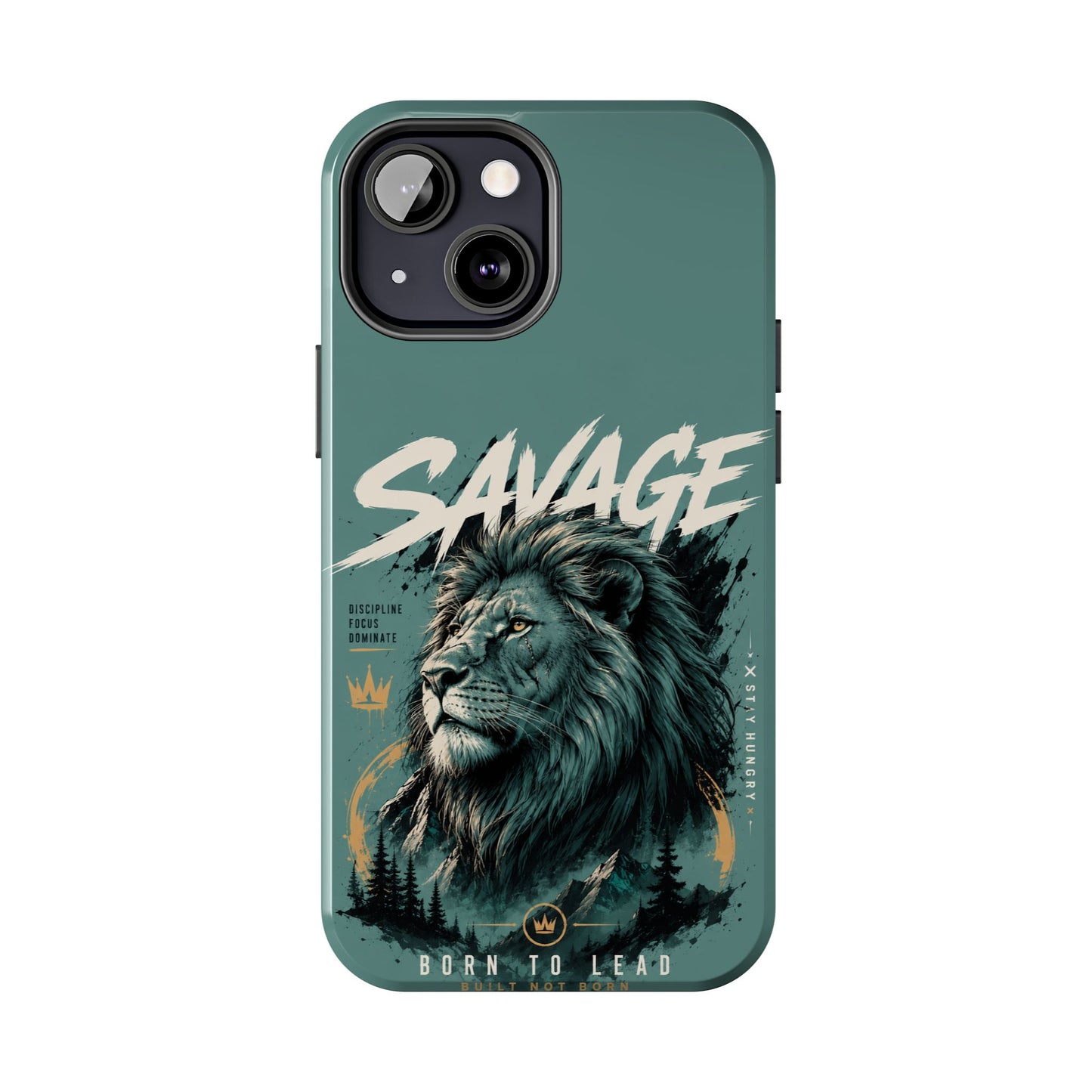 Savage Lion Tough Phone Case – 'Born to Lead' Rugged Protective Cover