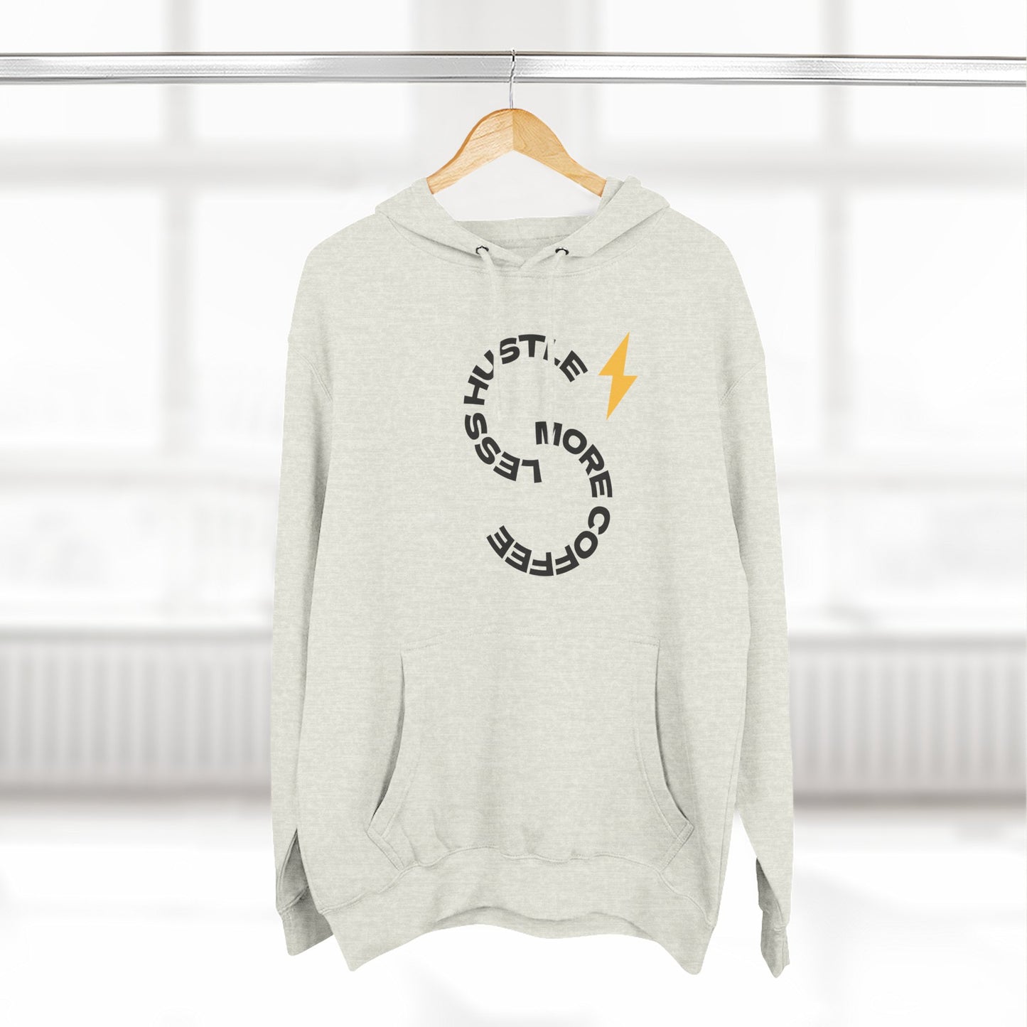 Hoodie — 'Hustle More, Coffee Less' Lightning Logo & Western Cowboy Back Print