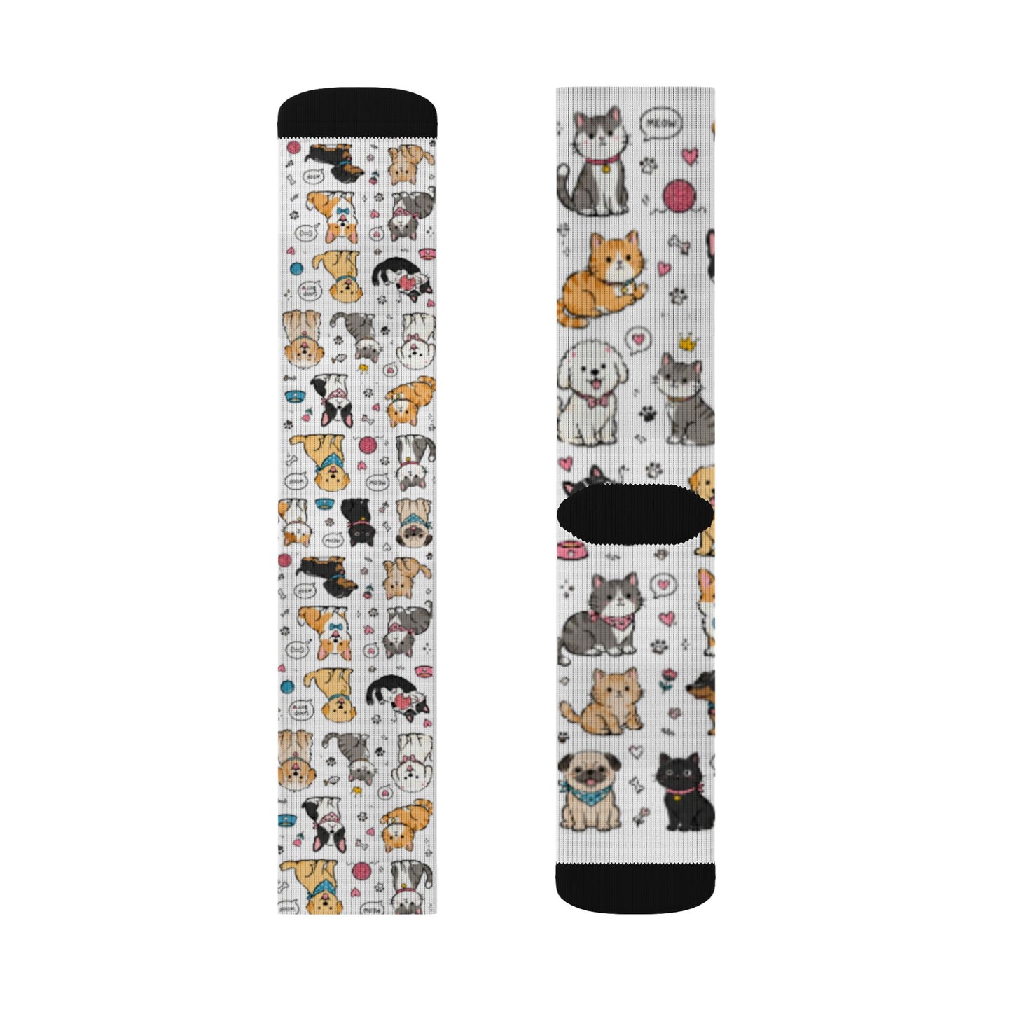Cute Cat & Dog Doodle Crew Socks – Fun Pet Lover Gift Socks for Women & Men