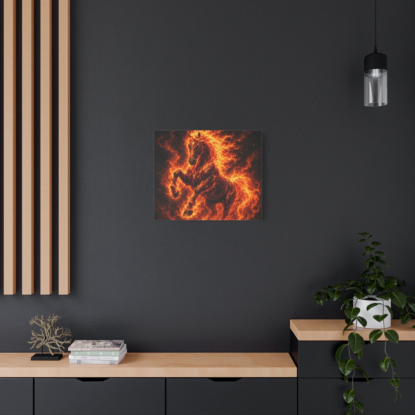 Fiery Horse Canvas Wall Art – Flaming Stallion Matte Stretched Print