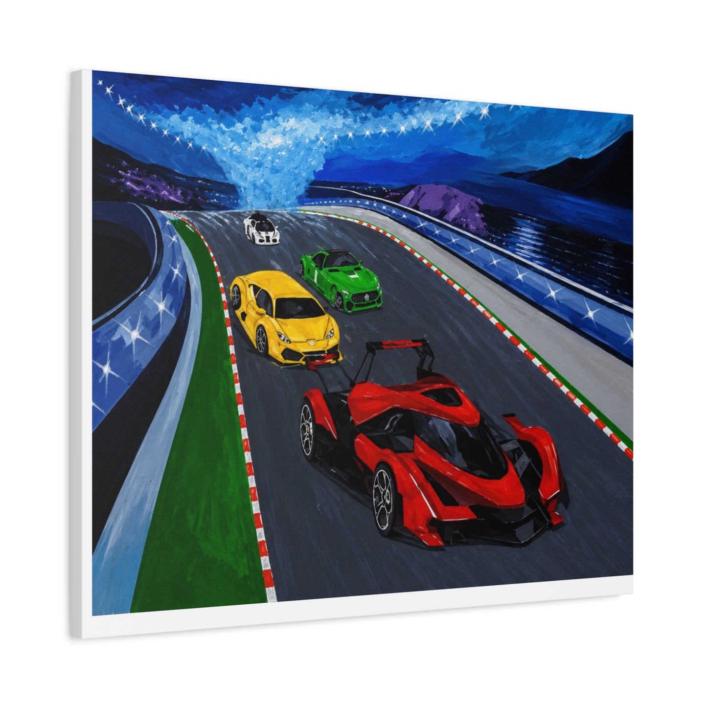 Racing Supercars Matte Canvas Print — Vibrant Track Night Artwork (Stretched 1.25")