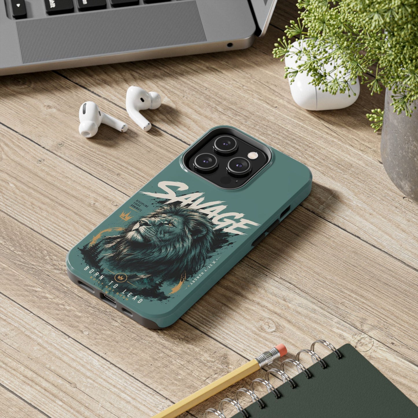 Savage Lion Tough Phone Case – 'Born to Lead' Rugged Protective Cover
