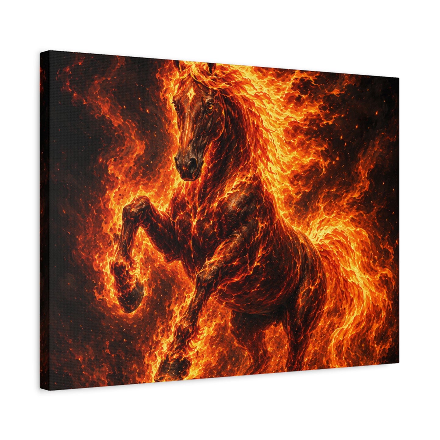 Fiery Horse Canvas Wall Art – Flaming Stallion Matte Stretched Print