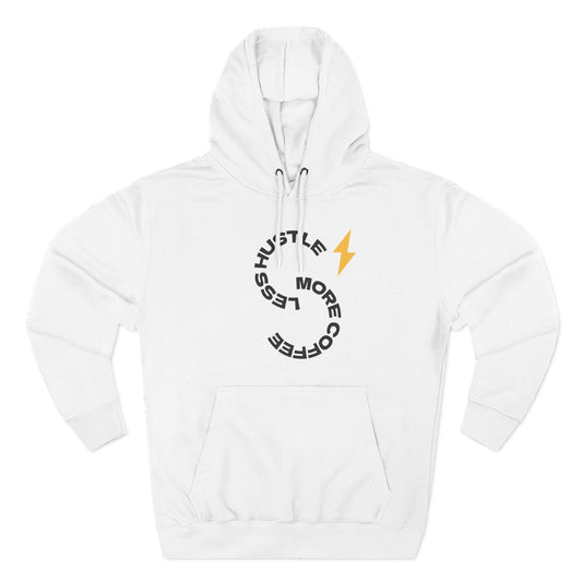 Hoodie — 'Hustle More, Coffee Less' Lightning Logo & Western Cowboy Back Print
